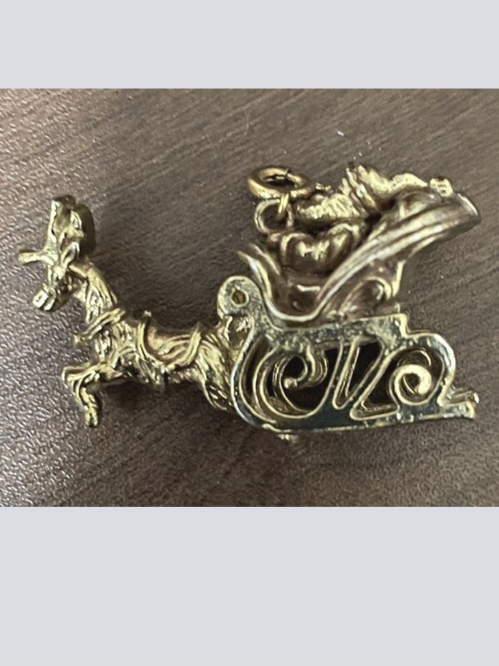 Vintage Hallmark Gold plated Santa & Reindeer Sleigh Accent Charm
